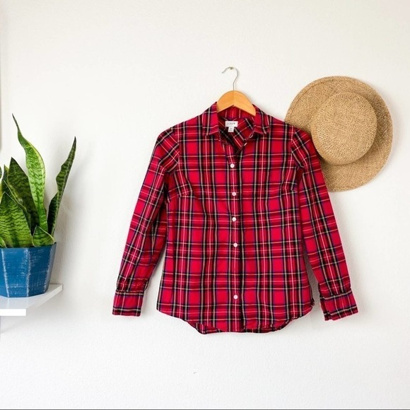 J. Crew Factory Red Tartan Plaid Button Down Shirt XS - Picture 4 of 7